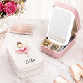 Caja de joyería de cuero de la PU de la muchacha personalizada de la bailarina con el espejo ajustable del maquillaje del tres-color LED Regalo de cumpleaños del aniversario para los bailarines del ba