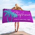Toalla de playa superabsorbente personalizada con nombre y texto Palmera multicolor Vacaciones de verano Boda Despedida de soltera Regalo para mujer