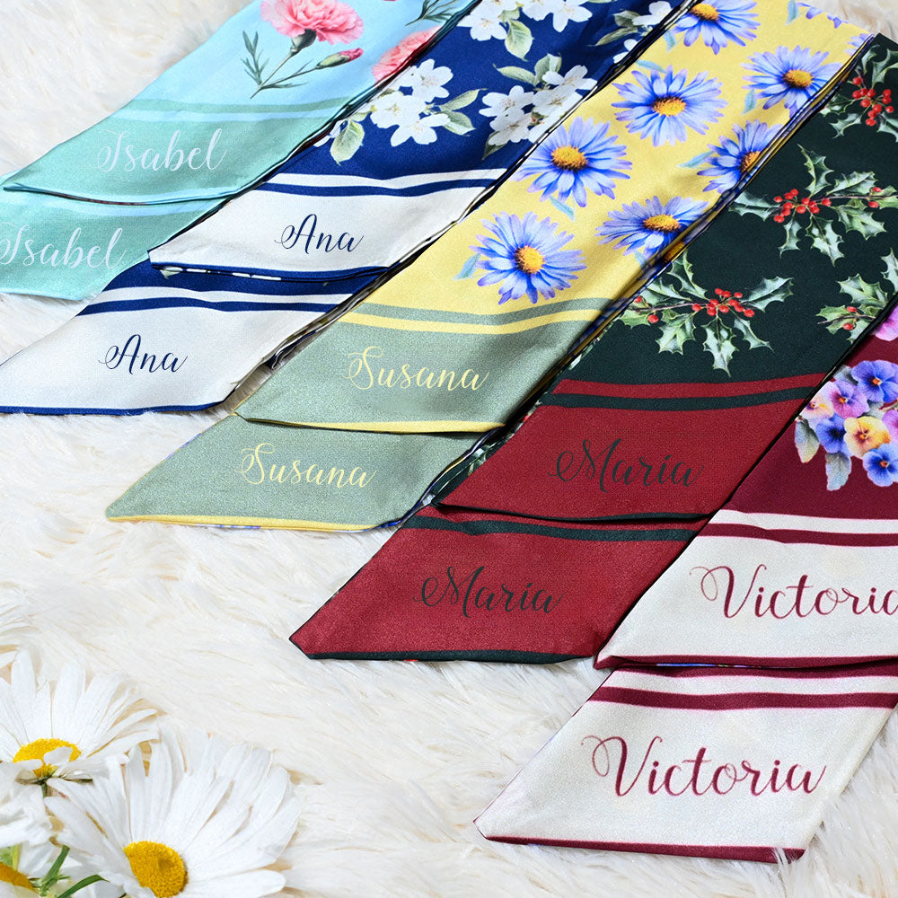 Pañuelo personalizado con flores de nacimiento y nombre decoración en bolso regalo para chicas y mujeres en fiestas o cumpleaños