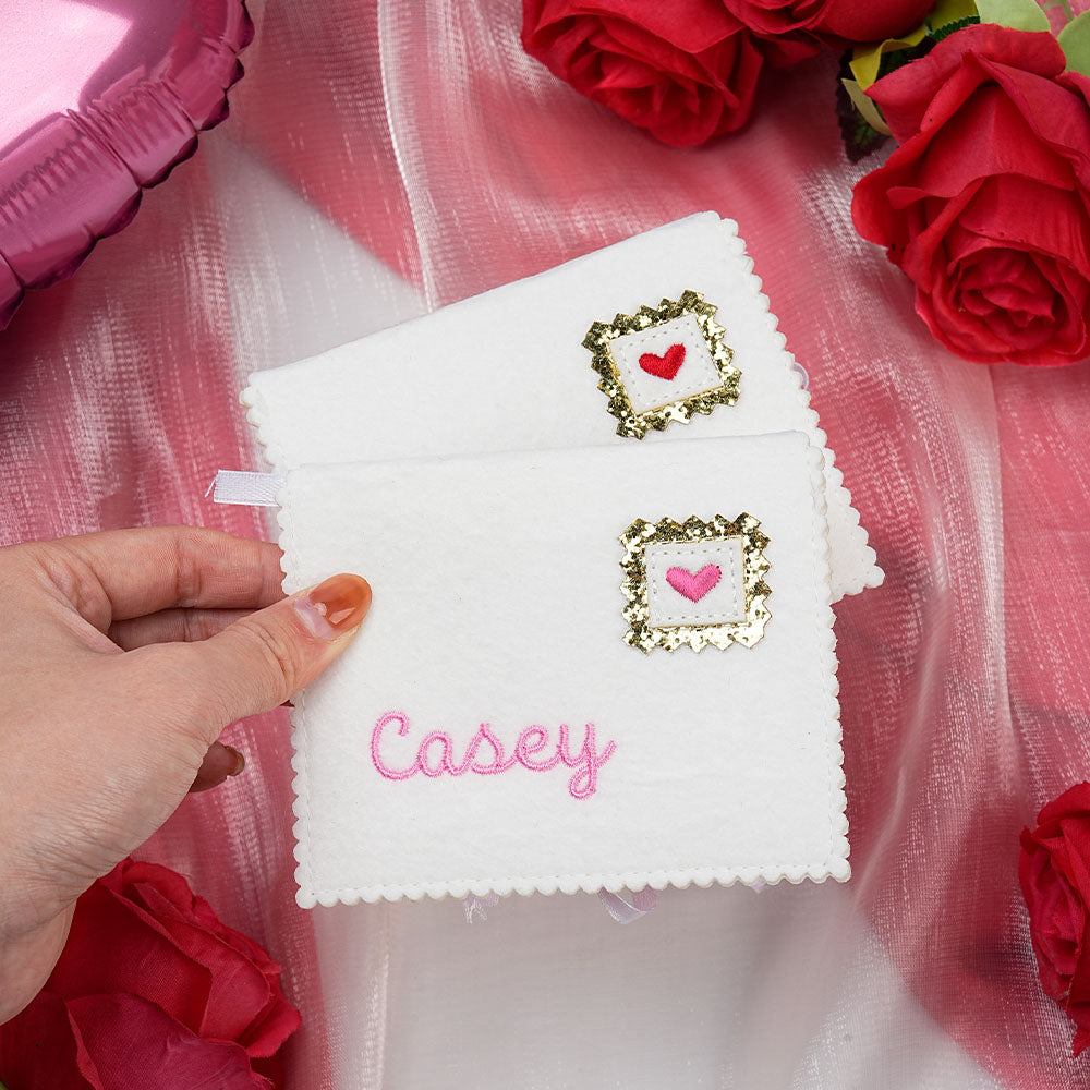 Sobre de fieltro de lana personalizado en forma de corazón rosa rojo con nombre bordado Regalo de cumpleaños de San Valentín para mujeres Hombres