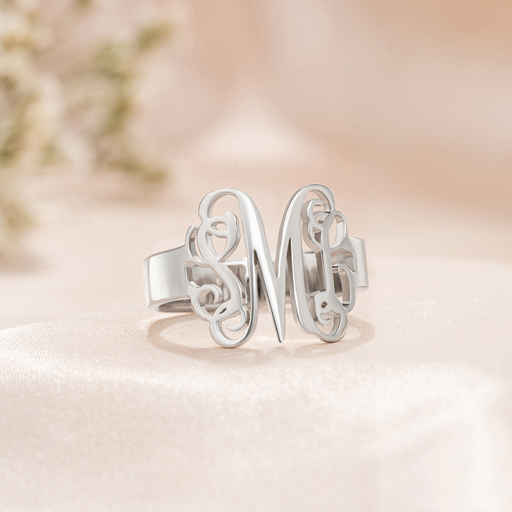 Anillo Monograma Personalizado Estilo Retro con 1-3 Iniciales Joyería Delicada Día de la Madre Aniversario Cumpleaños Regalo para Pareja Mujer Amiga