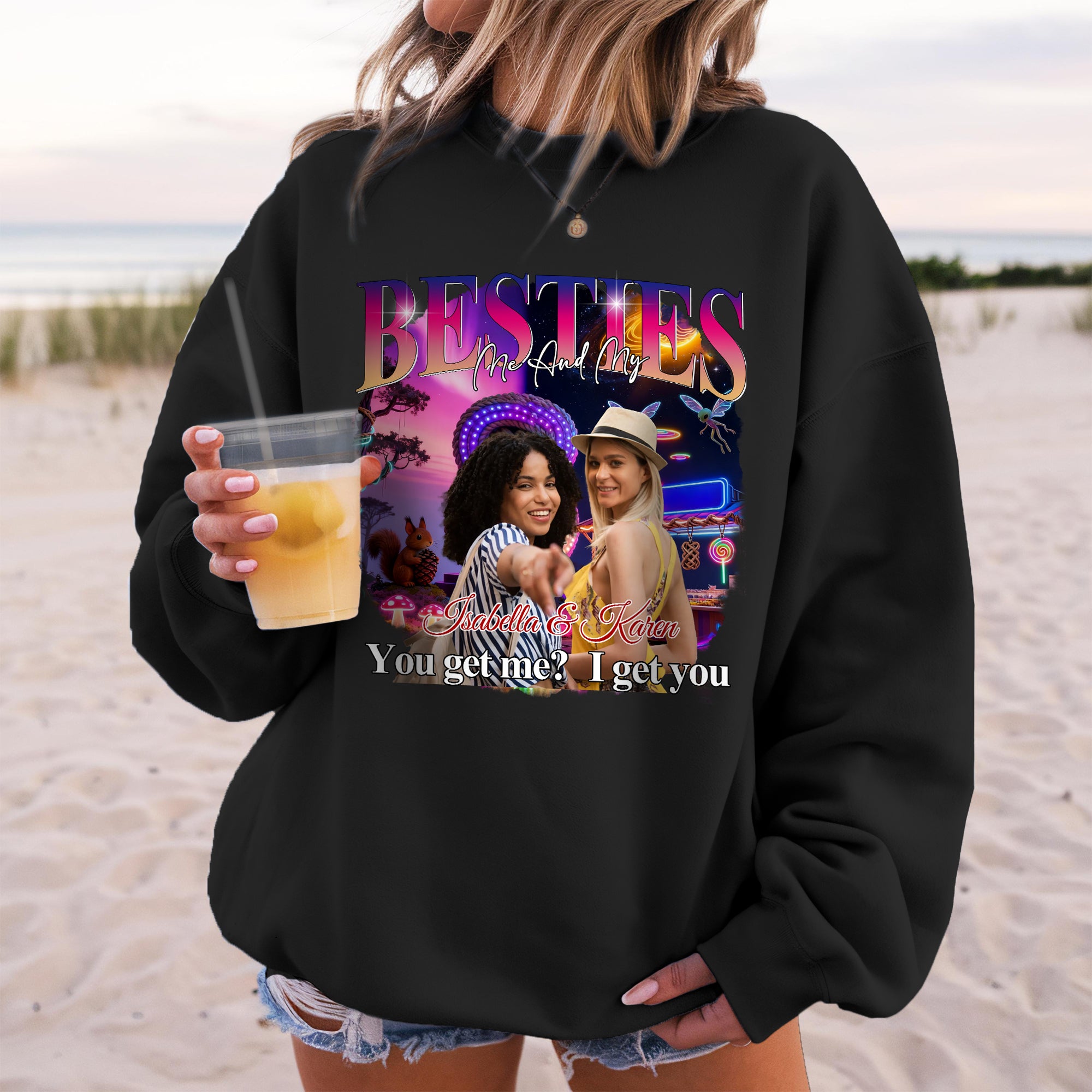 Personalizada Bestie Foto You Get Me I Get You Camiseta Sudadera Sudadera con capucha con nombre Navidad Aniversario Regalo para Hermanas Amigos