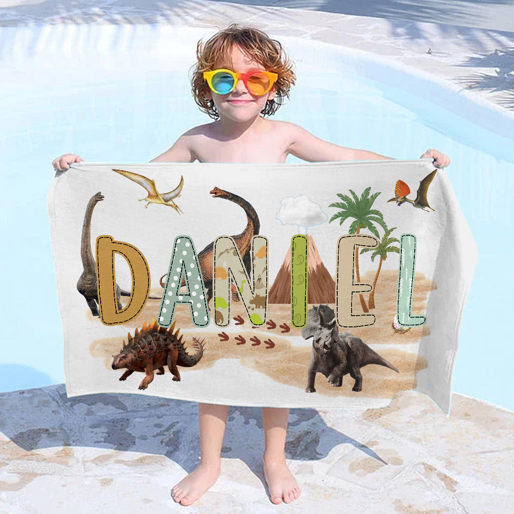 Personalizada Pterosaurio Triceratops Dinosaurios Secado Rápido Toalla de Playa de Gran Tamaño con Nombre Cumpleaños Fiesta en la Playa Piscina Regalo para Niños