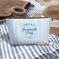 Despedida de soltera personalizada Bolsa de maquillaje a rayas multicolor con nombre y fecha Almacenaje de viaje Celebración en la playa Regalo de despedida de soltera para damas de honor