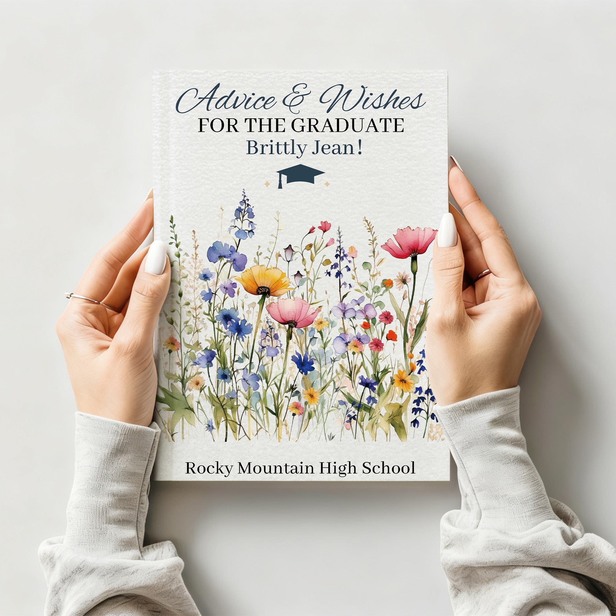 Flores silvestres personalizadas Deseos de consejo de graduación Cuaderno con nombre y 100 páginas rayadas Decoración de fiesta Regalo de graduación para graduados