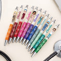 Estetoscopio de enfermera de dibujos animados personalizado Bolígrafo retráctil multicolor con purpurina y nombre Agradecimiento Cumpleaños Regalo de fin de año para personal médico