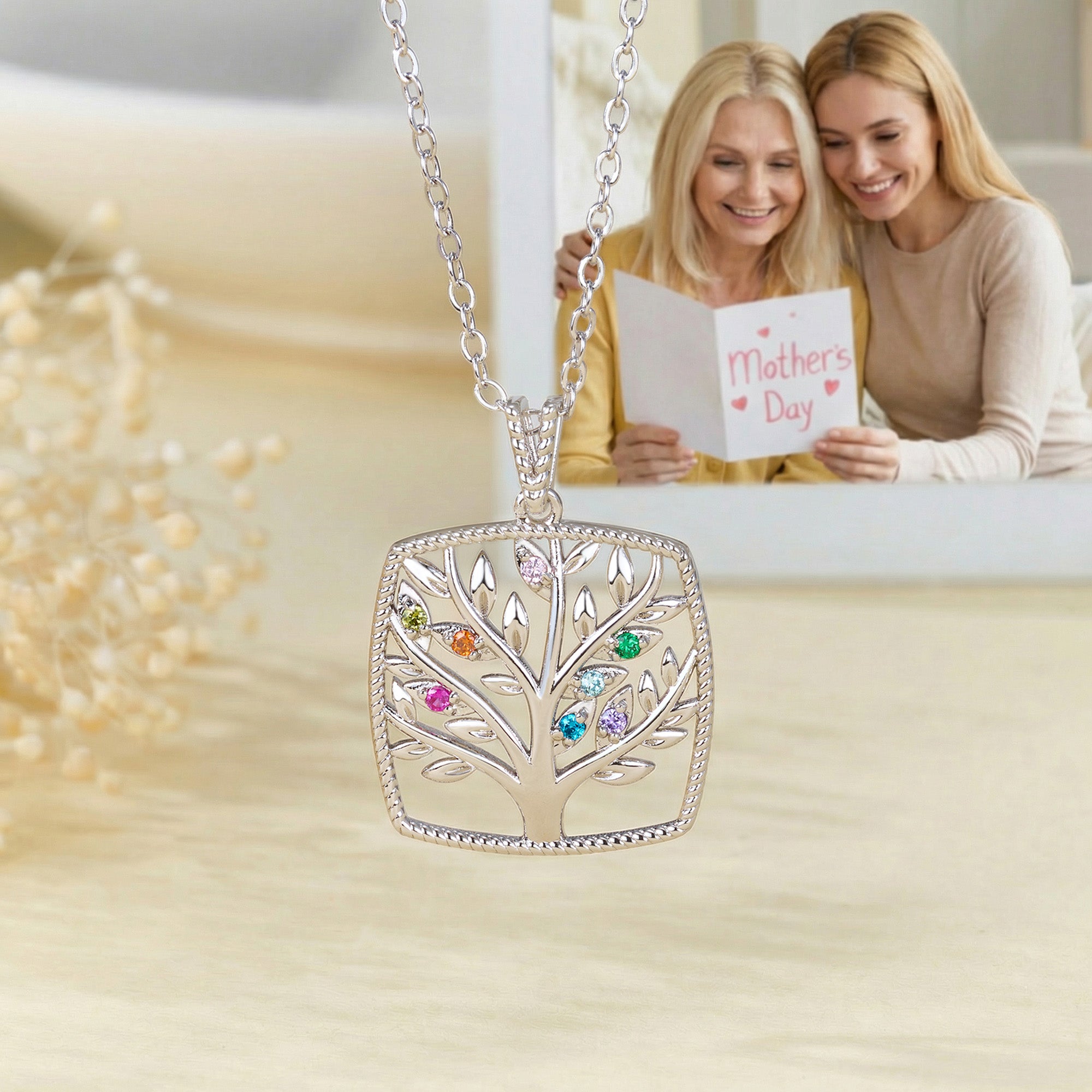 Personalizado delicado collar de árbol genealógico con 1-8 piedras de nacimiento Exquisita joyería Día de la Madre Cumpleaños Regalo para mamá Abuela