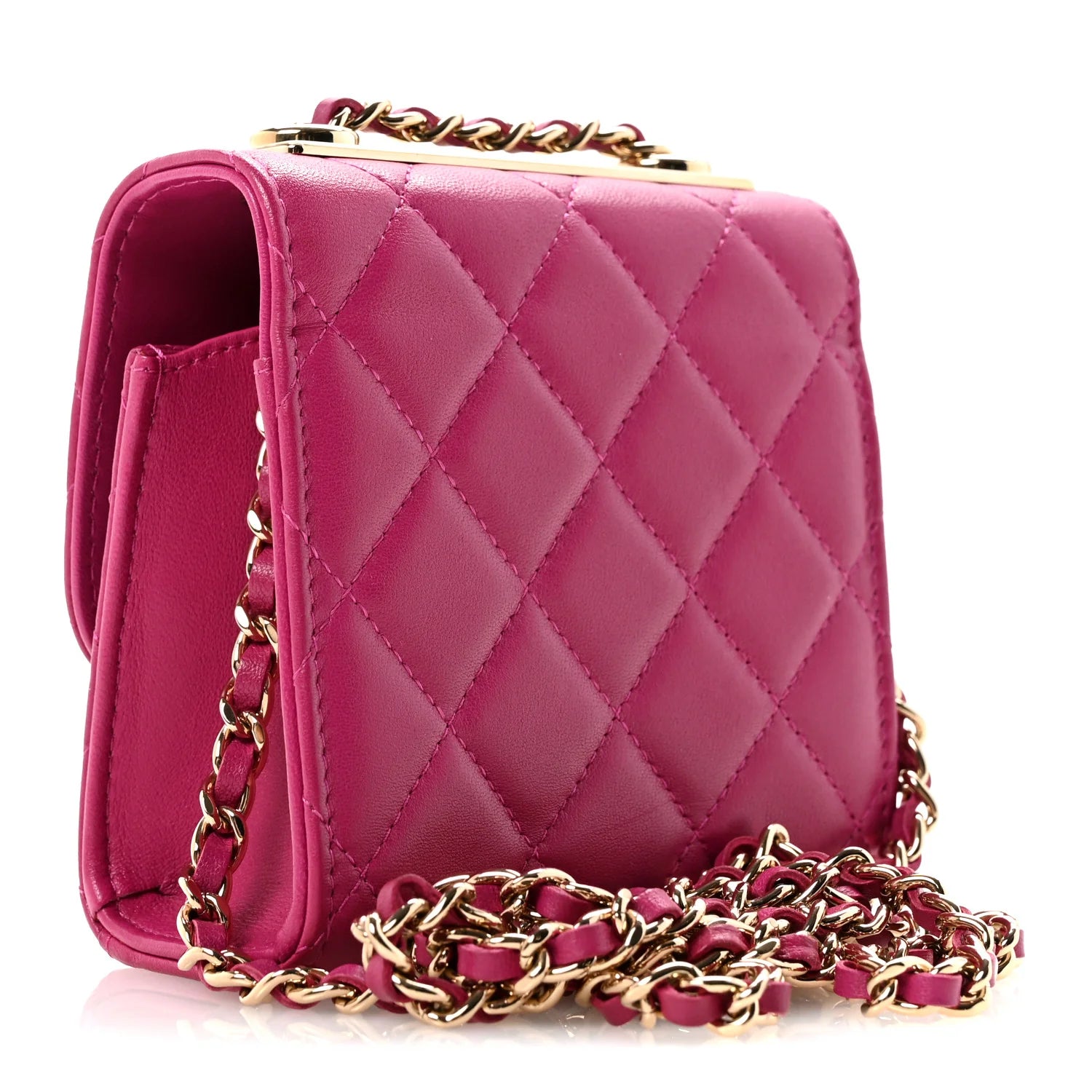 Chanel Lambskin Quilted Mini Trendy CC Clutch With Chain Fuchsia