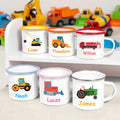 Taza esmaltada personalizada con nombre de camión de construcción excavadora bulldozer 12 oz regalo de cumpleaños para niños niñas amantes de los camiones