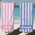 Toalla de playa personalizada de microfibra de secado rápido y rayas con nombre Verano Vacaciones Piscina Fiesta Accesorios Regalo para Mujeres