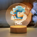 Personalizada nebulosa fantasía cohete planeta nombre inicial LED luz de noche con base de madera decoración de la habitación Baby Shower regalo de cumpleaños para el niño nueva mamá