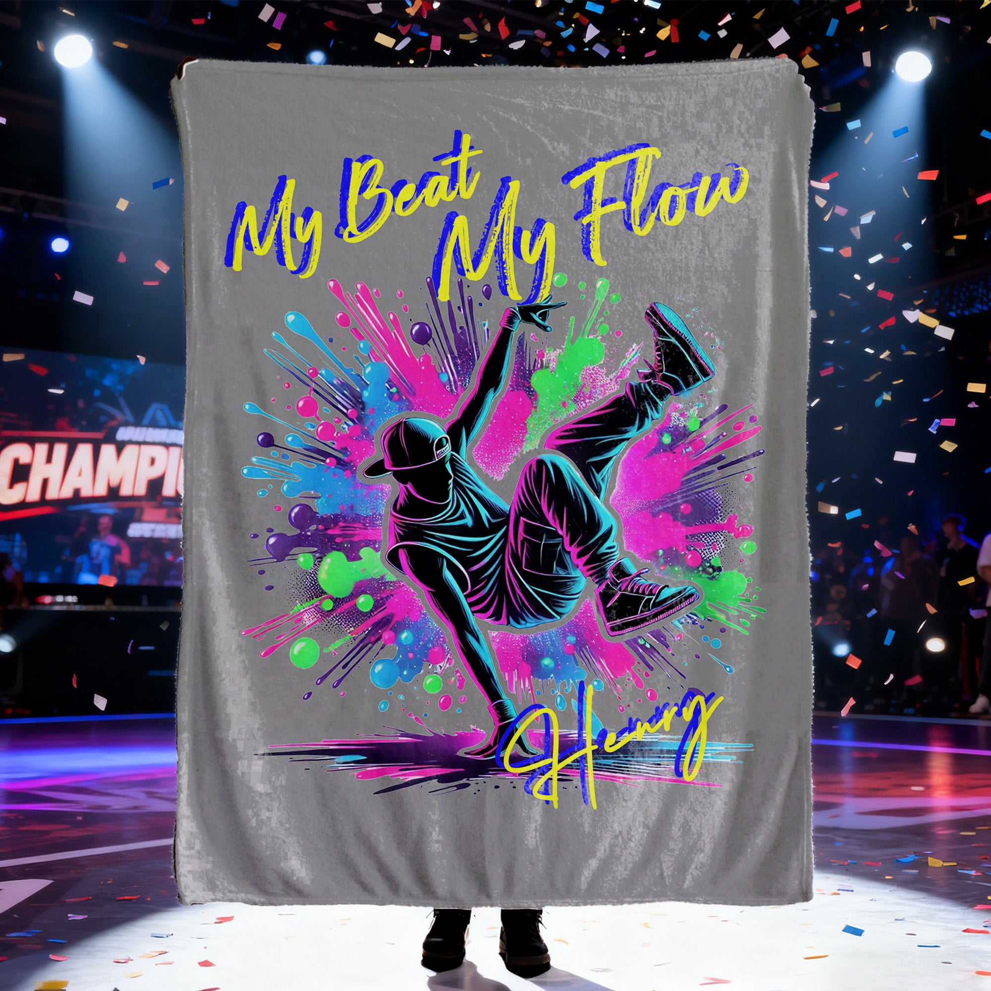 Personalizada My Beat My Flow Color Gradiente Graffiti Street Dance Silueta Manta Suave con Nombre Cumpleaños Regalo de Navidad para Bailarines