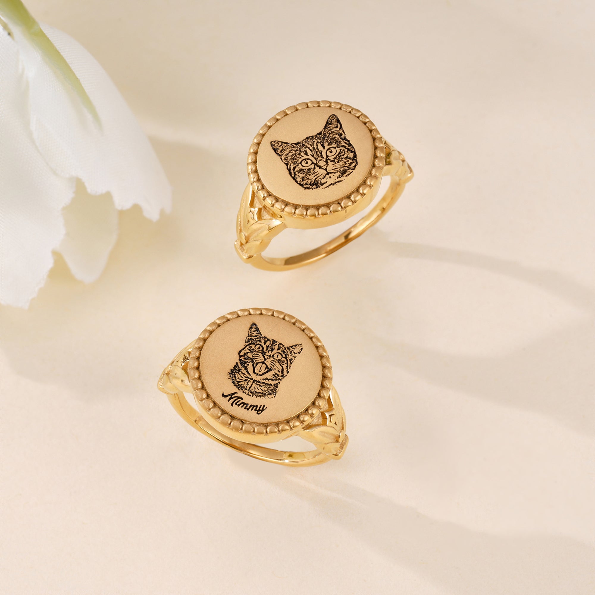 Personalizado gato perro mascota cara foto diseño anillo con nombre joyería conmemorativa cumpleaños aniversario regalo para mascota amante propietario