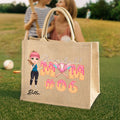 Bolsa de yute grande con nombre y número para regalo de cumpleaños del Día de la Madre personalizada para mamá beisbolista amante de los helados