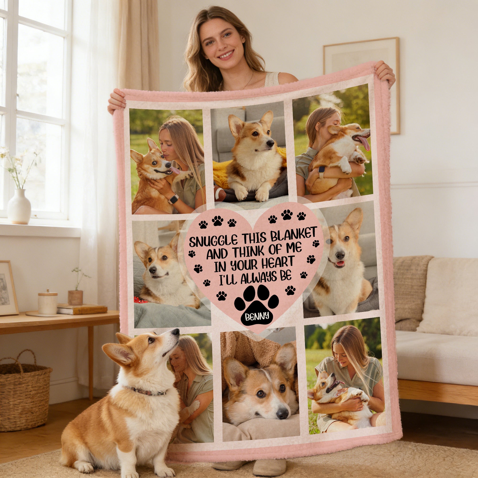 Personalizada Paw Print Heart Pet 8 Fotos Manta Suave con Nombre Decoración del Hogar Regalo de Cumpleaños para los Amantes de las Mascotas