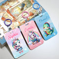 Personalizado lindo dinosaurio fantasía unicornio diseño ID titular de la tarjeta con nombre y hebilla colgante viaje accesorios cumpleaños regalo para estudiantes niños