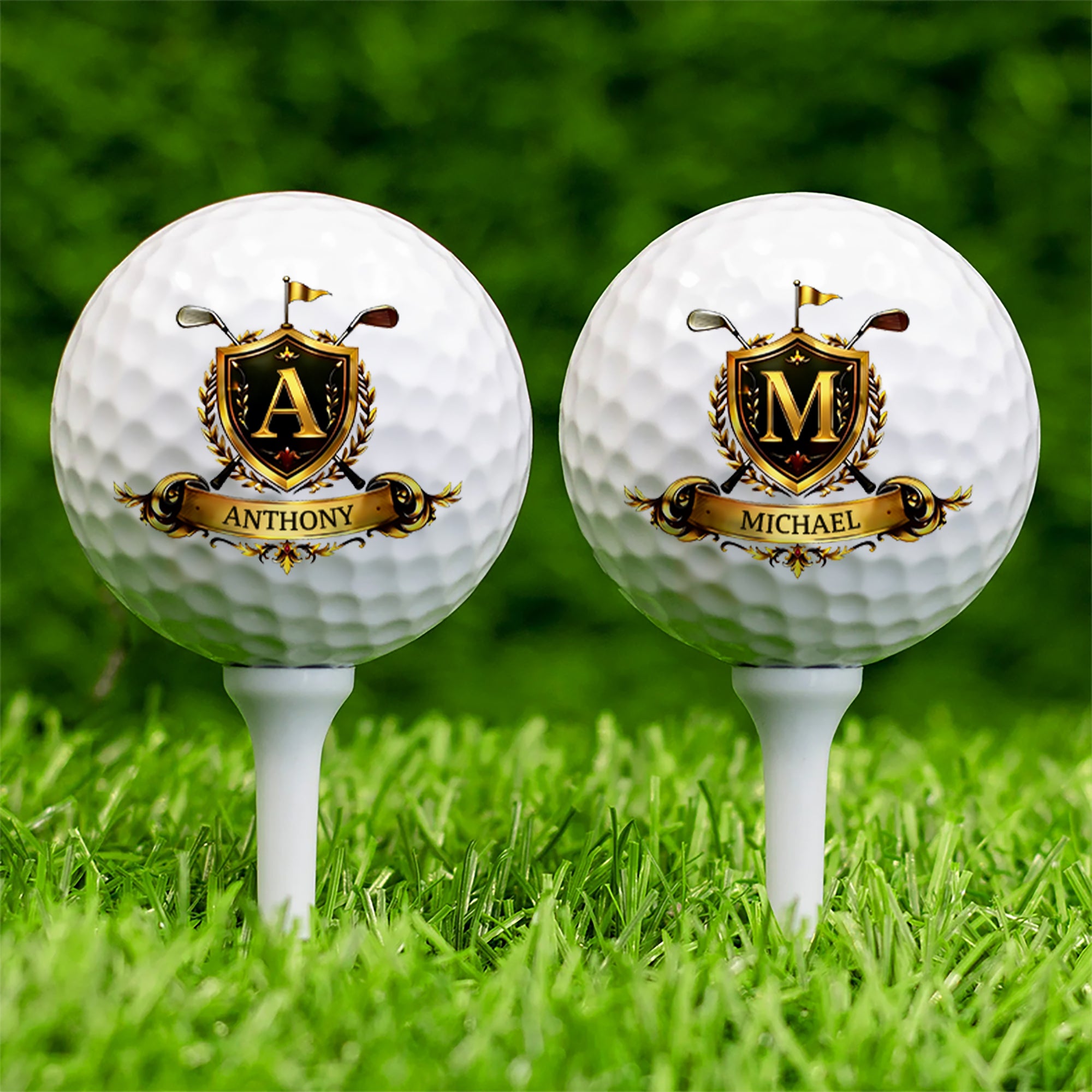 Insignia de oro personalizada Bola de golf con nombre e inicial Accesorios de golfista Entrenamiento Competición Cumpleaños Regalo para jugador de golf Amante