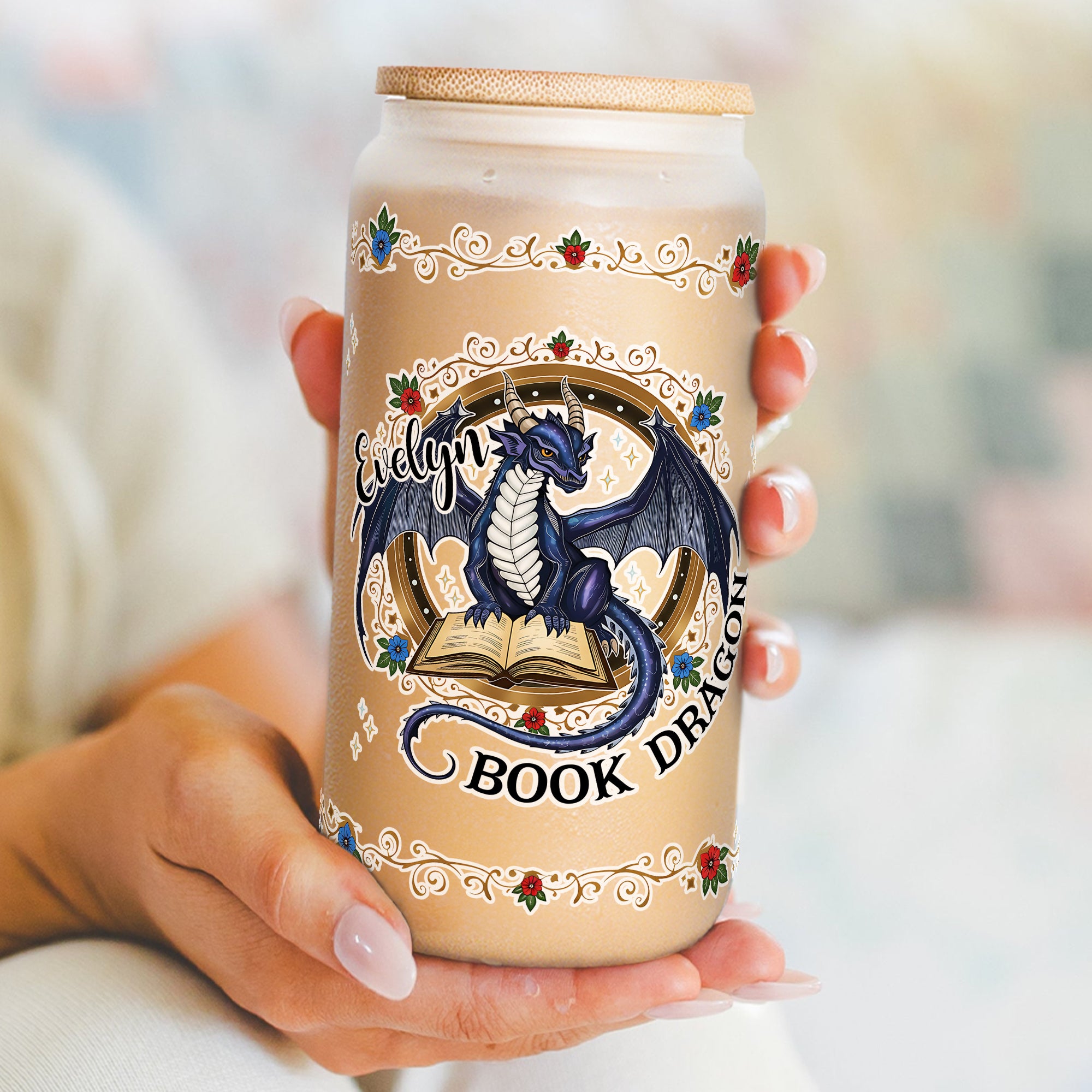 Personalizado Multi-Patrón Dragón 20 oz Escarcha de vidrio con el nombre de uso diario Regalo de cumpleaños para los amantes del dragón libro