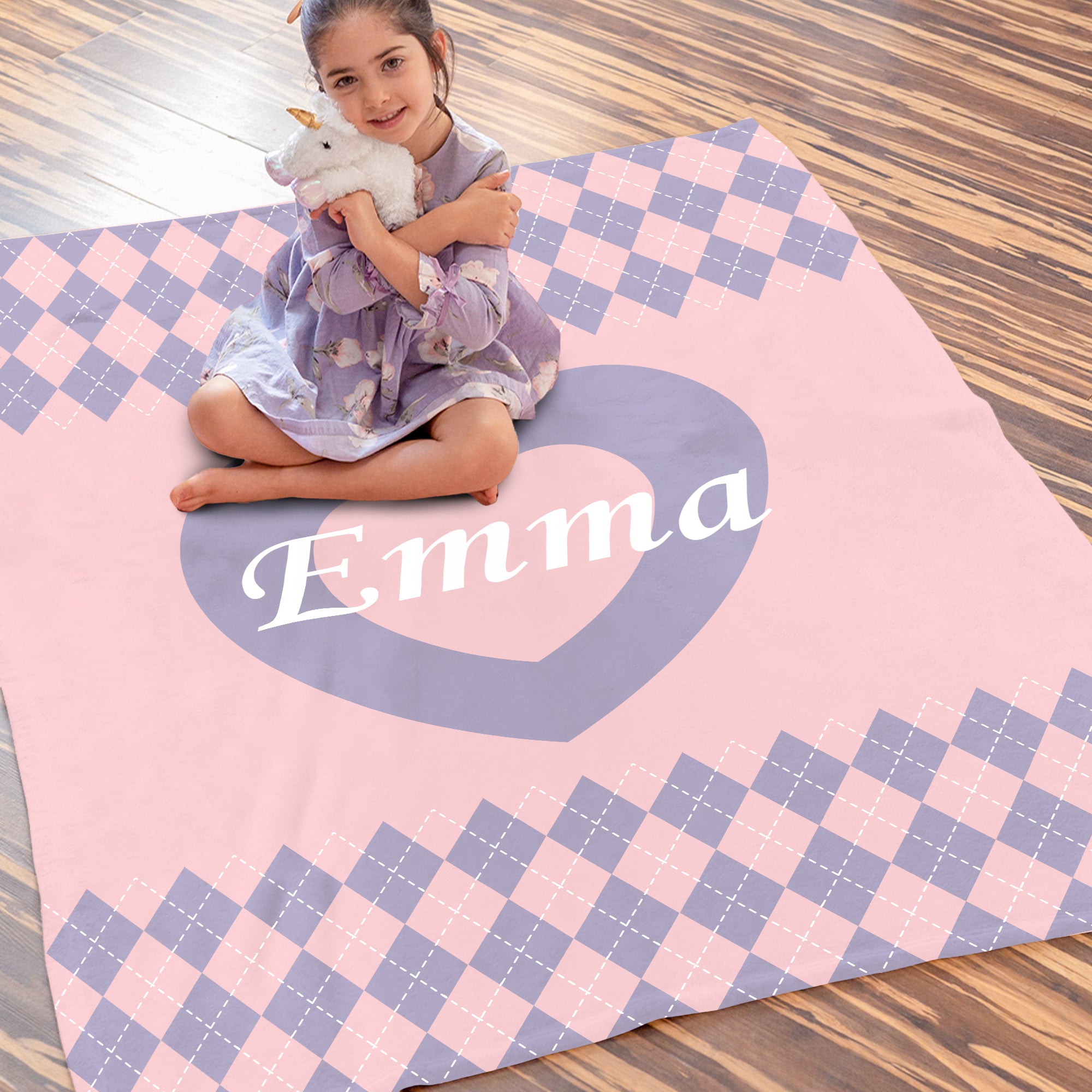 Personalizada Vintage Checker y Corazón Multicolor Manta Suave con Nombre Decoración del Hogar Cumpleaños Aniversario Regalo para Mujer
