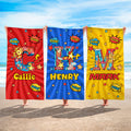Personalizada Cool Hero Comic Design Star Initial Oversized Quick Dry Beach Towel with Name Beach Party Birthday Gift for Kids