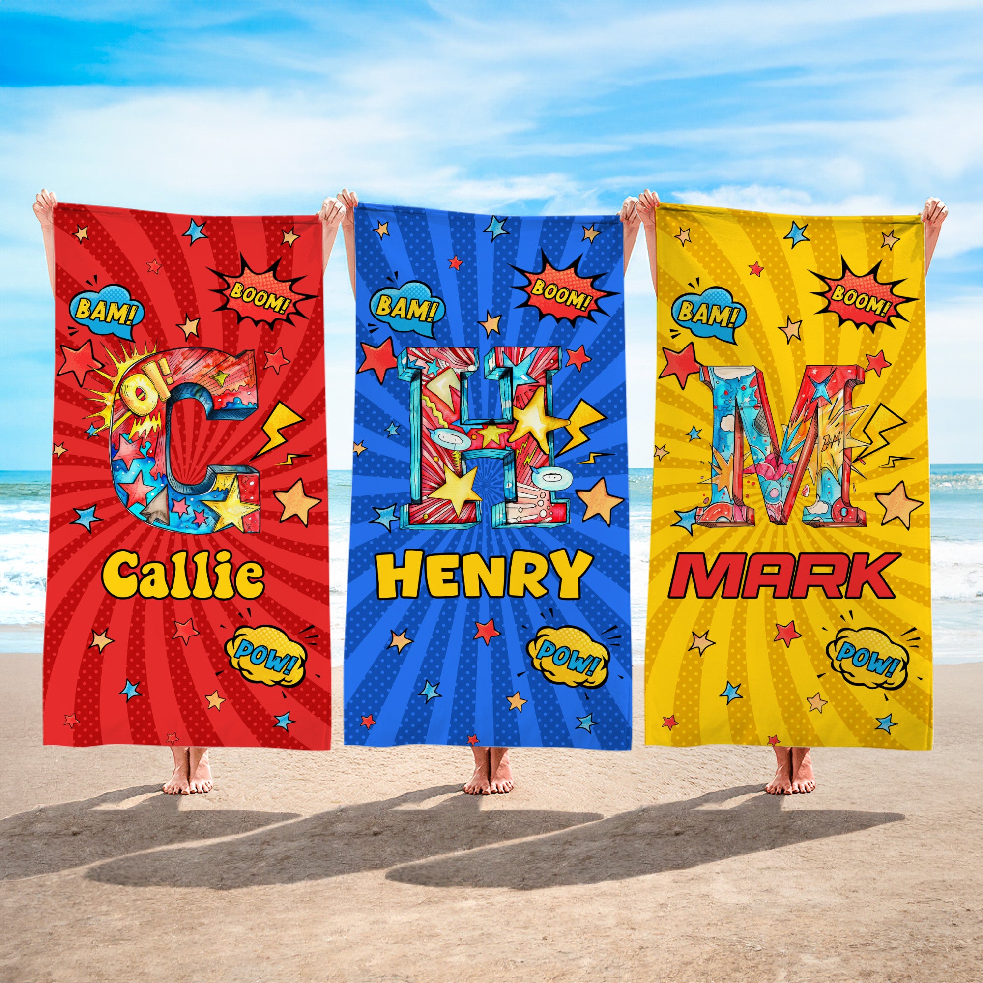 Personalizada Cool Hero Comic Design Star Initial Oversized Quick Dry Beach Towel with Name Beach Party Birthday Gift for Kids