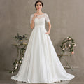 Bridal Wedding Dress Ivory 1 2 Sleeve Long Scoop Ball-Gown Princess