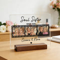 Personalizado tira de película 3 fotos rejilla acrílico ornamento con el título fecha nombre y base de madera decoración de escritorio regalo de cumpleaños para el mejor amigo de la familia