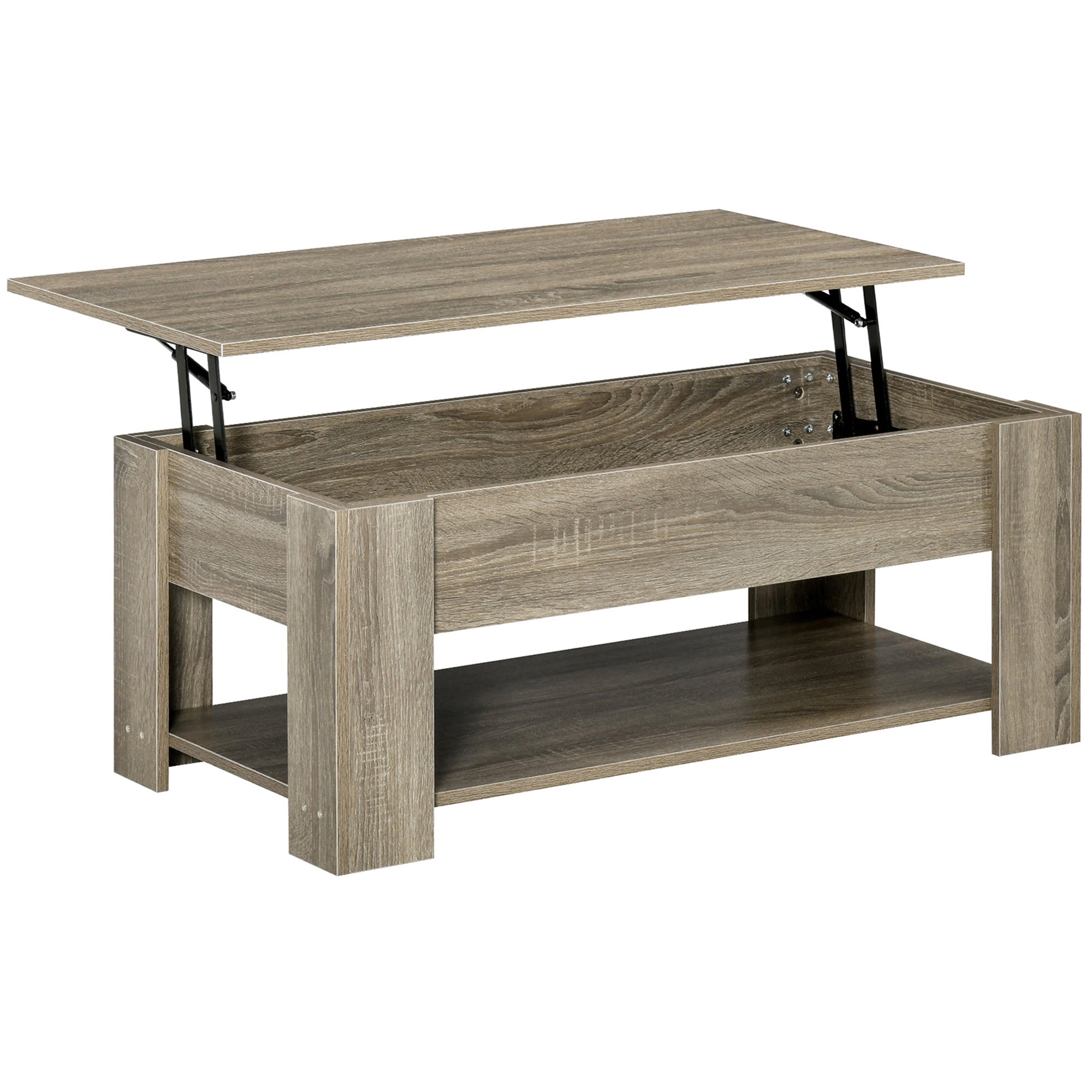 Lift Top Coffee Table with Hidden Storage & Open Shelf, Grey