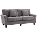 3-Seater Corduroy Sofa with Pine Wood Legs & Pillows, Light Grey