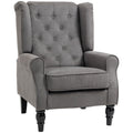 Wingback Occasional Chair, Mid-Century Armchair w/ Button-Tufted Fabric & Retro Wood Legs, Dark Gray