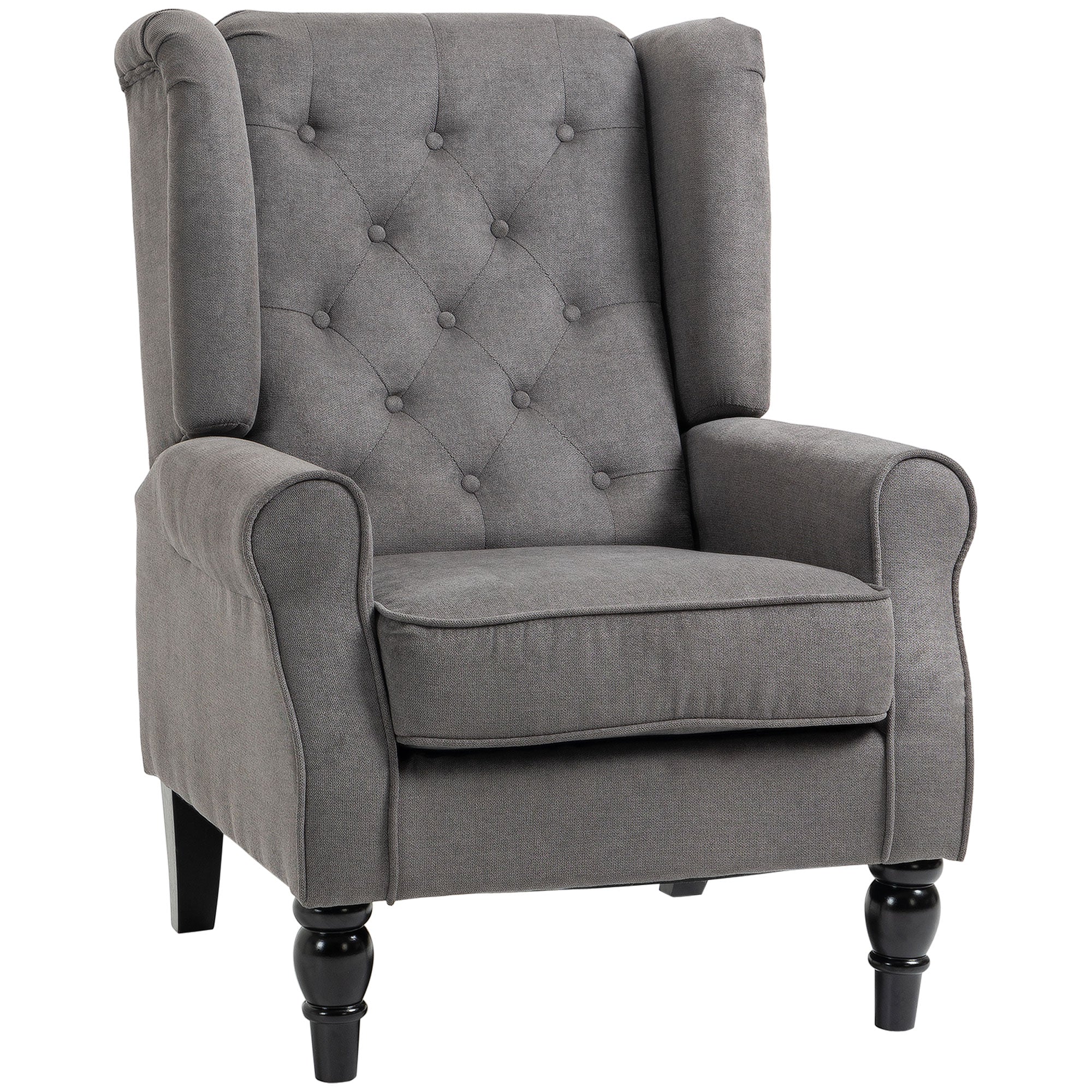 Wingback Occasional Chair, Mid-Century Armchair w/ Button-Tufted Fabric & Retro Wood Legs, Dark Gray