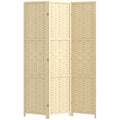 3-Panel Room Divider, 5.6 FT Bamboo Wave Freestanding Folding Privacy Screen, Partition Wall Divider for Indoor, Natural Wood
