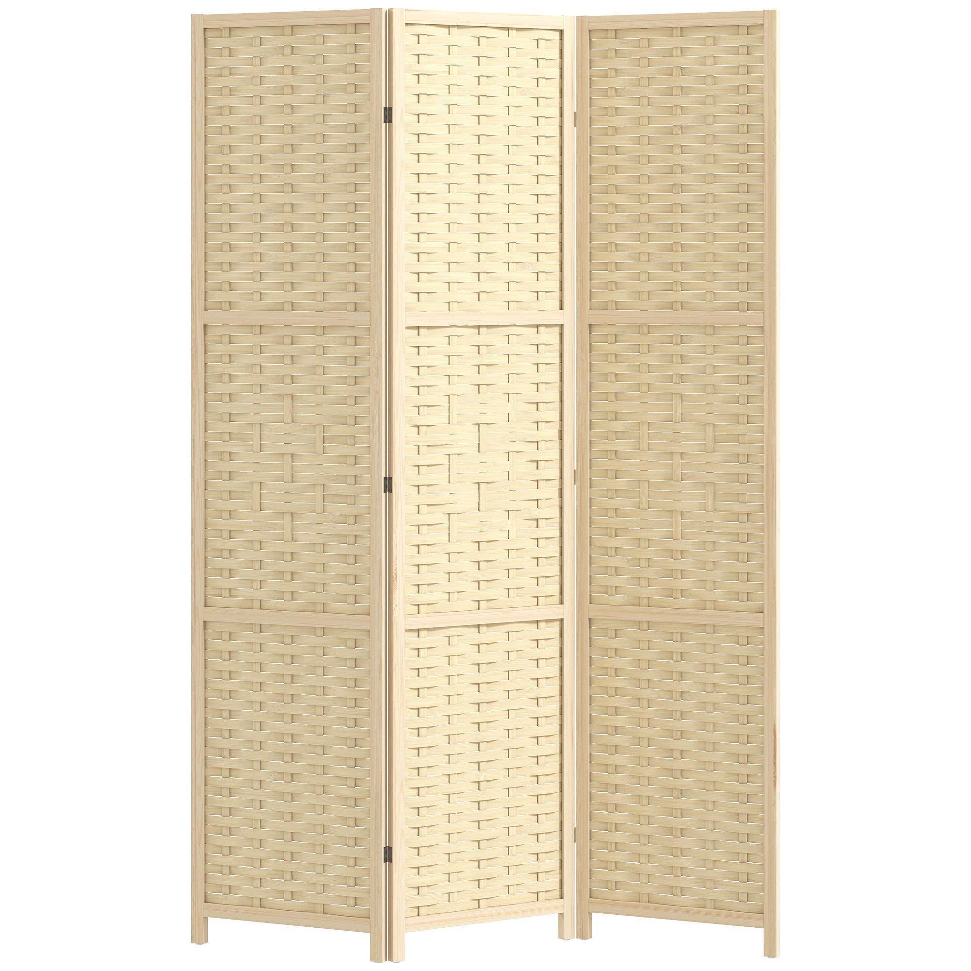 3-Panel Room Divider, 5.6 FT Bamboo Wave Freestanding Folding Privacy Screen, Partition Wall Divider for Indoor, Natural Wood