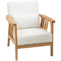 Upholstered Accent Chair with Throw Pillow & Wood Legs, Cream White