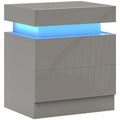 High Gloss Bedside Table with APP Control, RGB LED Nightstand, 2 Drawers, Grey