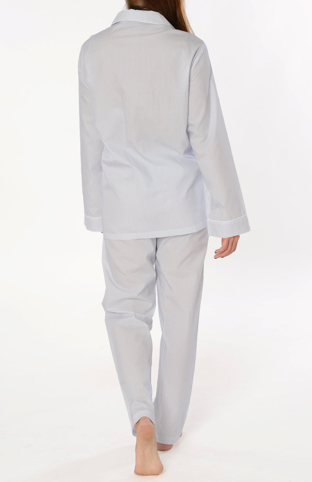 Pijama Mujer Largo Premium Solapa Seda Rayas - Azul 0900_30