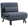 Linen Single Chair Bed, 3-in-1 Convertible Sleeper Chair with Adjustable Backrest, Dark Grey
