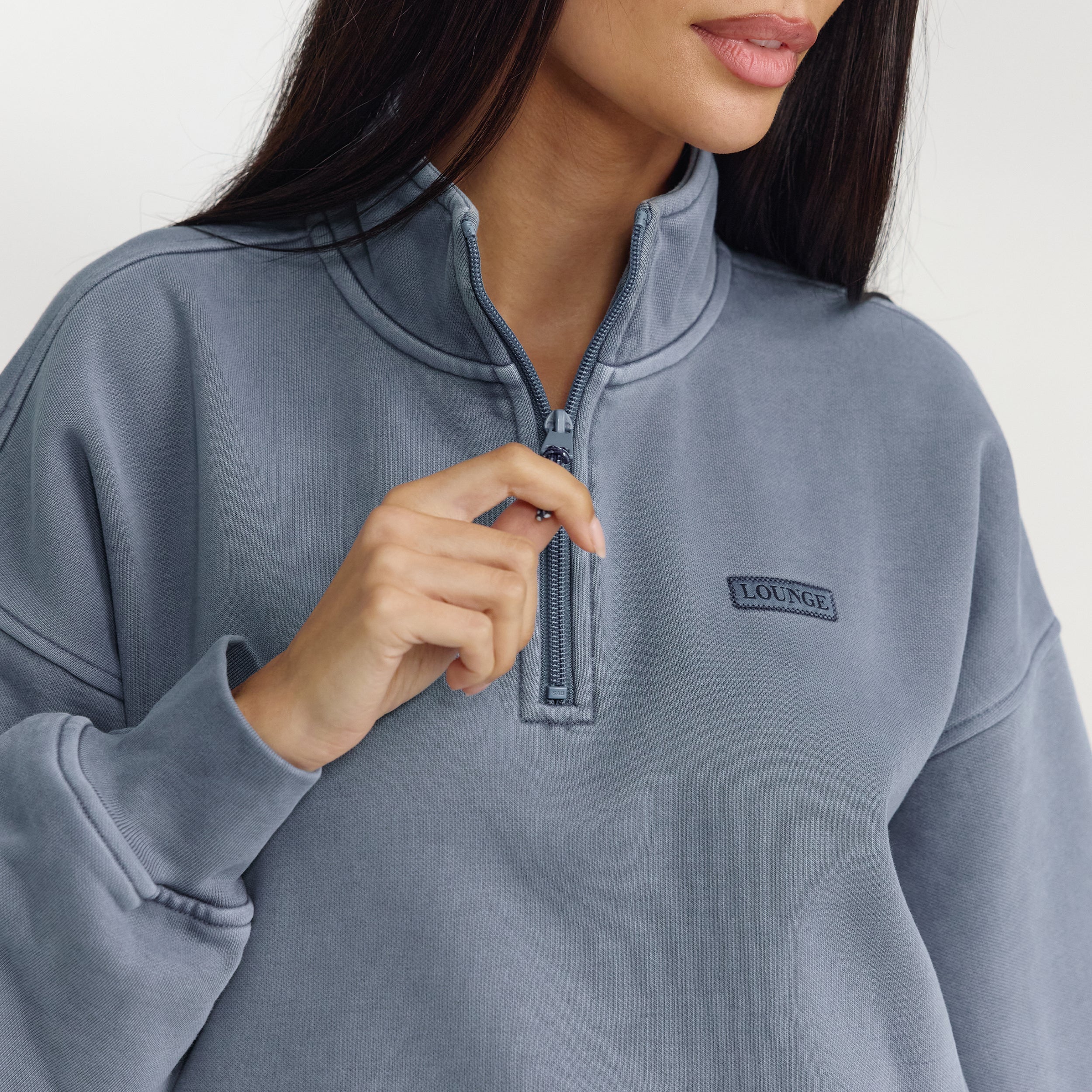 Lounge Underwear Quarter-Zip Jumper - Washed Blue