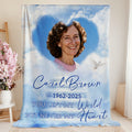 Personalizada Heaven Pigeon Heart Photo Manta suave con nombre y año Memorial Sympathy Gift for Family Friends