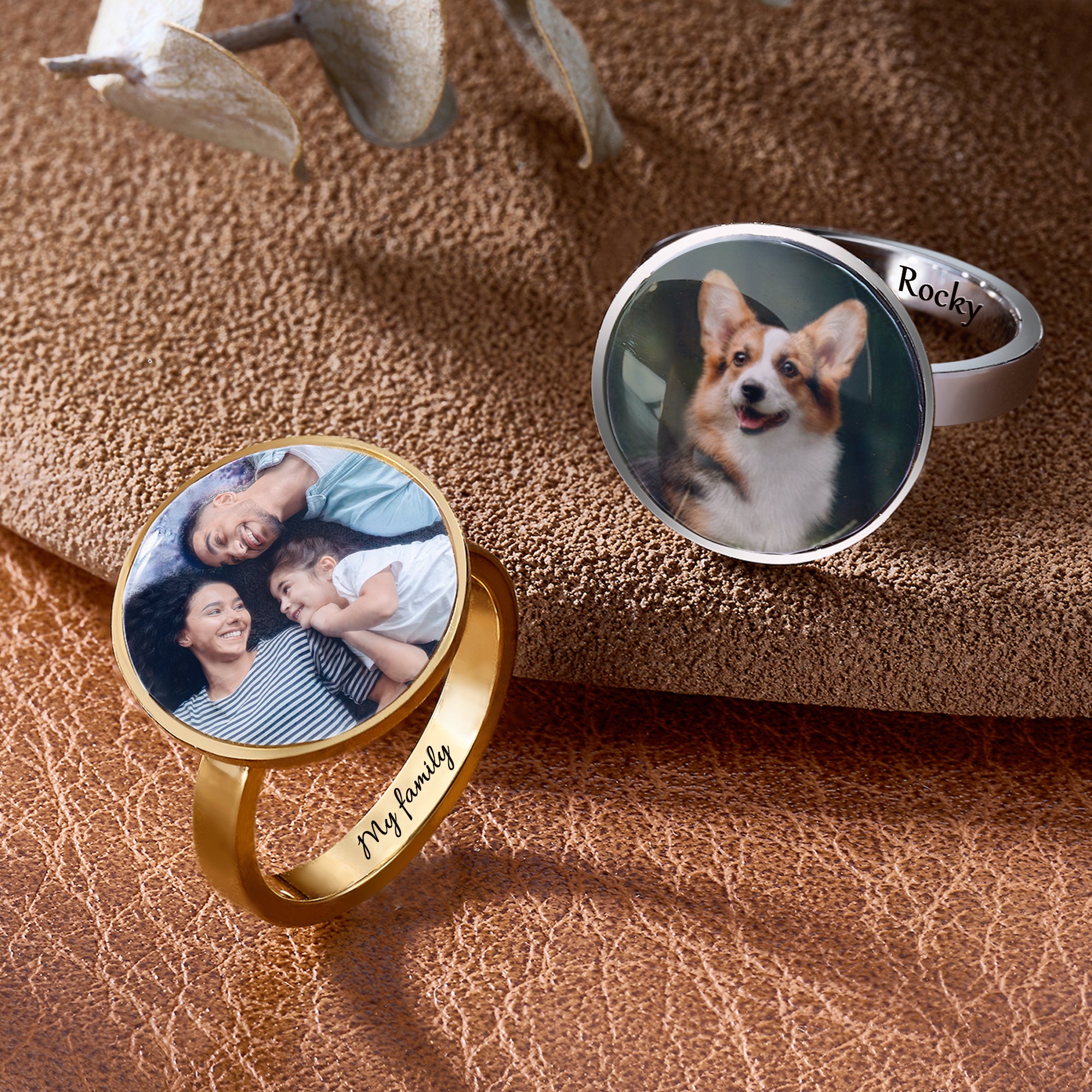 Anillo personalizado con foto y nombre grabado en la banda interior Joyería para uso diario Cumpleaños Regalo conmemorativo para la familia Pareja Dueño de mascota