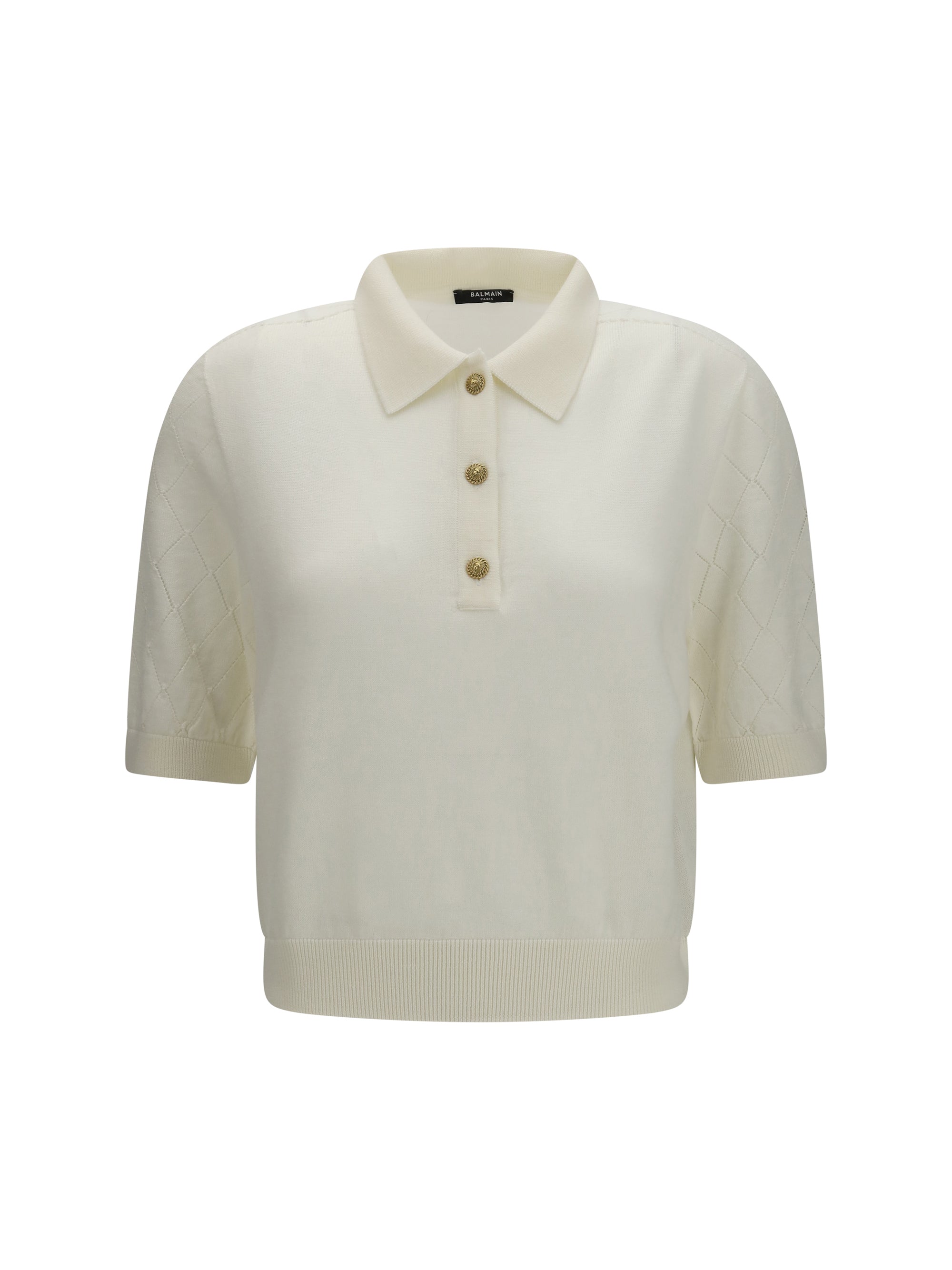 Balmain Merino Wool with Vintage Buttons Polo — White