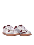Tb.490 Grain Shimmer Silver & Burgundy Leather Sneakers Altezza Tacco 2 Cm - 37