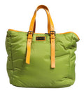 Women's Green Nylon Padded Logo Plaque Tote Crossbody Bag Pu Leather