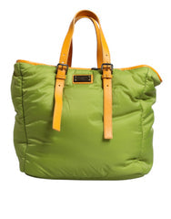 Women's Green Nylon Padded Logo Plaque Tote Crossbody Bag Pu Leather