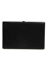 Women's Black Leather Gold Frame Clutch Evening Party Purse Bag Aluminum Goat