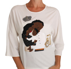 Women's White Silk #dgfamily Crystal T-Shirt