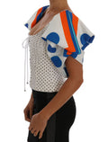 Women's Polka-Dot Silk Corset Blouse White Cotton