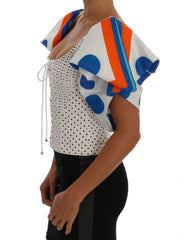 Women's Polka-Dot Silk Corset Blouse White Cotton
