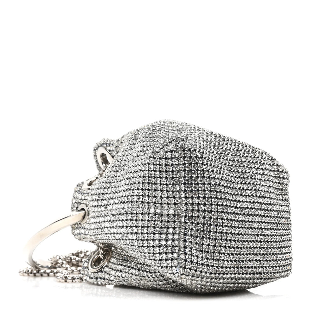 Jimmy Choo Satin Crystal Embellished Micro Bon Bon Bag Silver