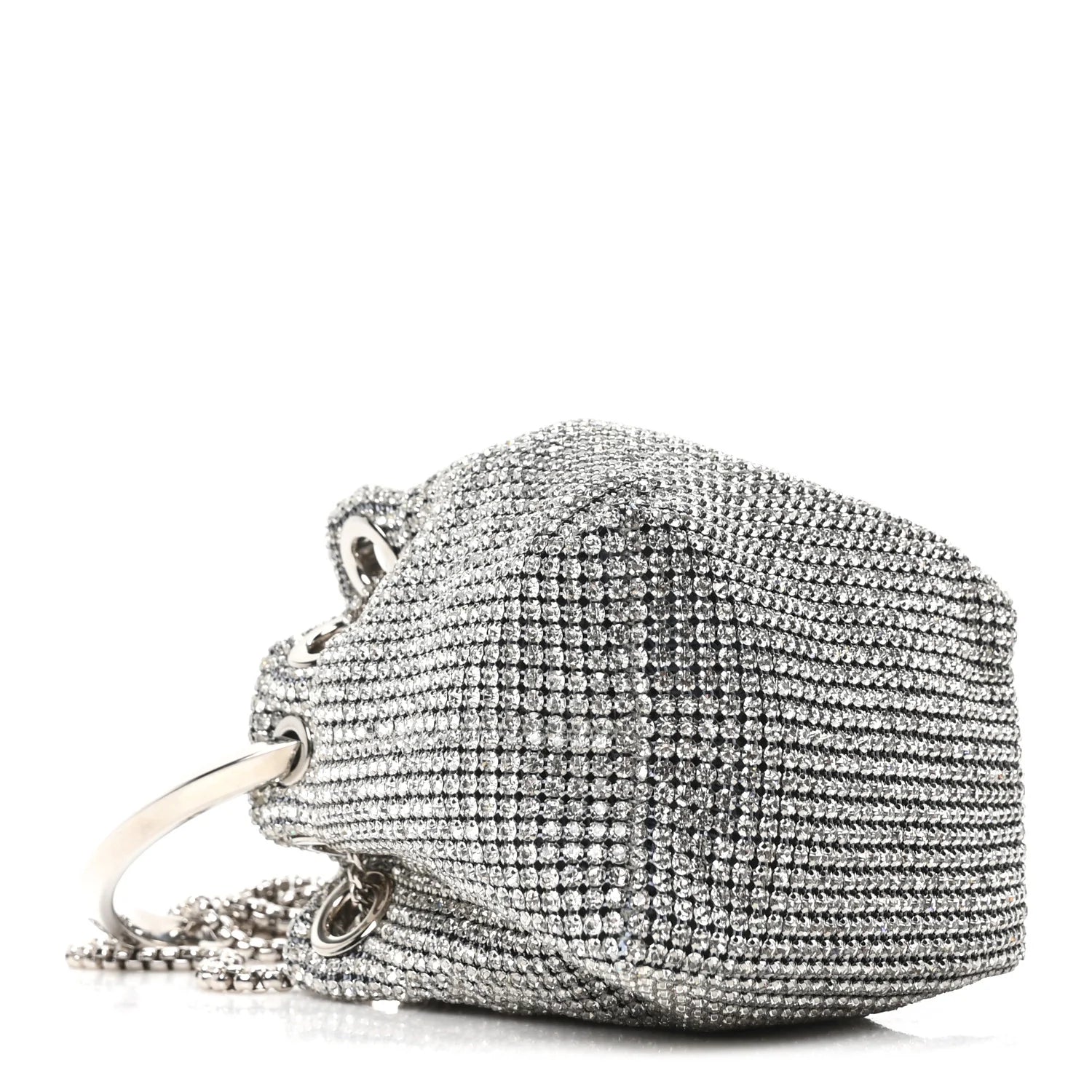 Jimmy Choo Satin Crystal Embellished Micro Bon Bon Bag Silver